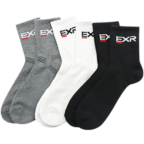 EXR 남성용 기능성 중목 장목 스포츠 쿠션 등산화 안전화 양말 3종 세트, 혼합색상