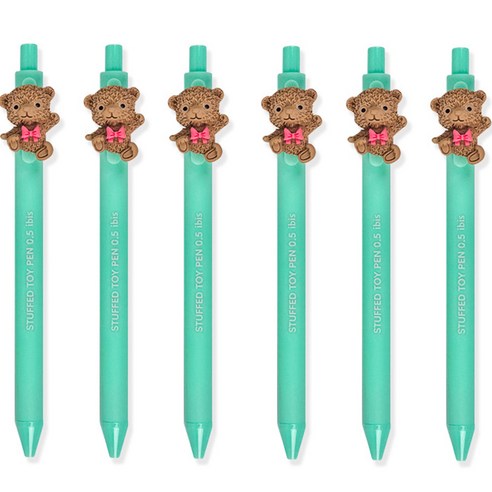 아이비스 동물친구들 인형 젤펜 0.5mm 12448, 곰, 6개