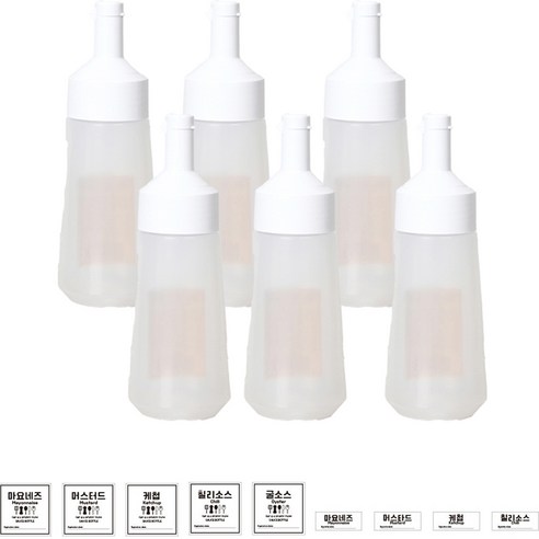 리빙패밀리 원터치 소스통 화이트 6p + 2종 라벨지 세트 대, 470ml, 1세트