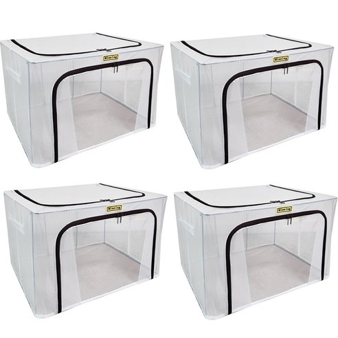 대용량 PVC 투명 모닝 리빙박스 66L, 브라운, 4개