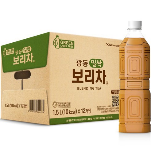 광동제약 밀싹 보리차 그린 무라벨, 1.5L, 12개