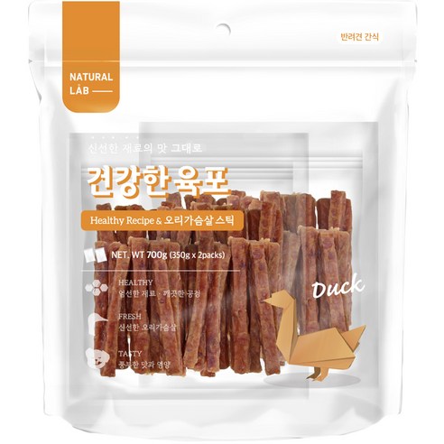 네츄럴랩 강아지 건강한 육포 간식 스틱, 오리가슴살, 700g, 1개