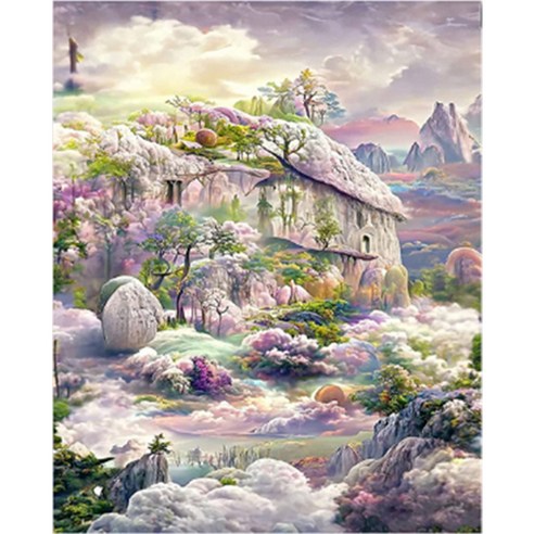 알로데 꿈의 마을 환상의 성 벽 장식 보석십자수 DIY 키트 세트 라운드 40 x 50 cm, NO 08(랜덤발송), 1세트