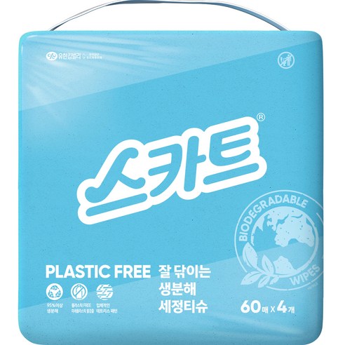 스카트 잘 닦이는 생분해 세정티슈 60p, 4개