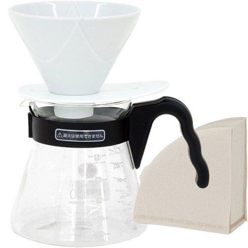 하리오 V60 뮤겐 세라믹 핸드드립 세트 600ml 3~4인, 커피서버 vcs-02B + 드리퍼 VDMU-CW + 여과지02-100M, 1세트