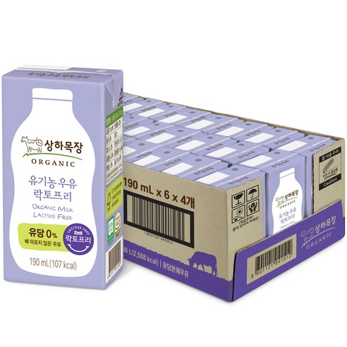 상하목장 유기농 우유 락토프리, 190ml, 24개