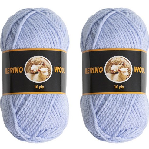 yarna 메리노 울 10PLY 뜨개실 100g, 321 라이트블루, 2개