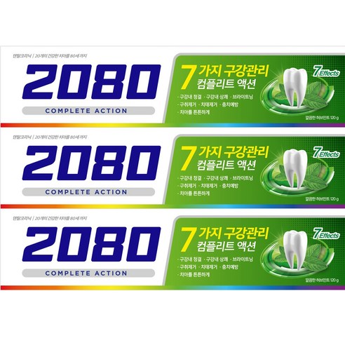 2080 컴플리트액션 허브민트향 치약, 120g, 3개