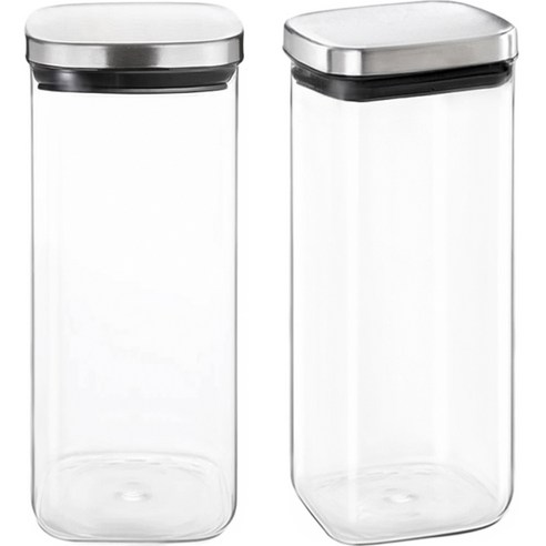 헬로키친 스테인리스 뚜껑 사각 내열유리병, 2개, 500ml