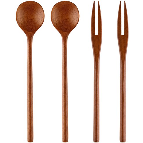 옻칠 대추나무 디저트 우드 티스푼 15cm 2p + 티포크 2p 세트, 1세트, 티스푼 2p + 티포크 2p