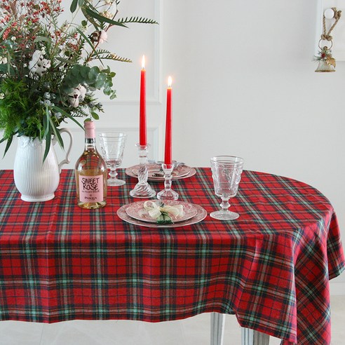 앤코튼 헤븐 체크 기모 크리스마스 식탁보, 레드, 직6인(130 x 210cm)