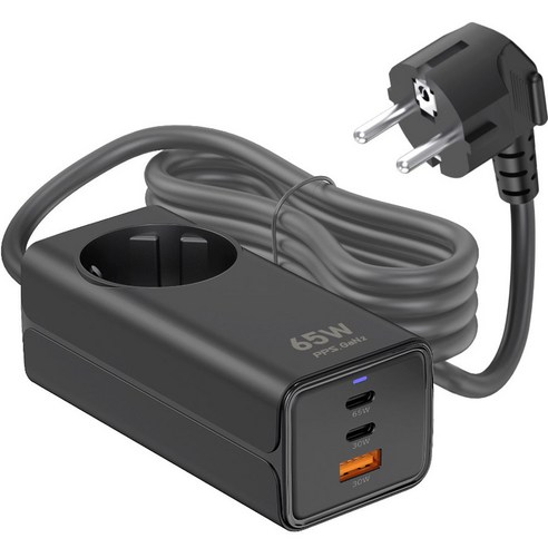 UM2 65W PD 3포트 C타입 4000W 멀티탭 고속충전기+안전커버 세트 1.5M 블랙, 1세트