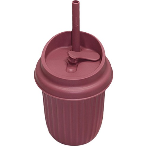 마미스테이블 실리콘 휴대용 텀블러 + 빨대 세트, 버건디, 400ml, 1세트