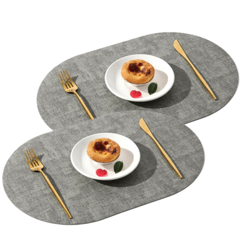 헬로젬 웨스턴 가죽 테이블 매트, 라이트그레이, 가로 450mm x 300mm, 2개