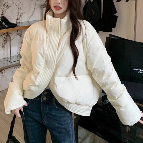 숏패딩  비비에모 여성용 데일리 심플 라운드 큐티 패딩 05463