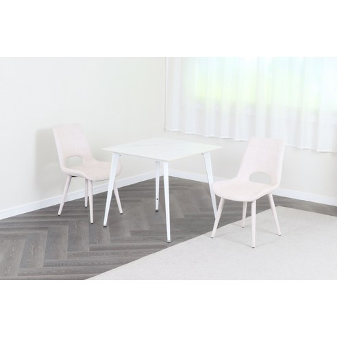 도리퍼니처 이오스 세라믹 식탁 + 의자 2p 세트 2인용 방문설치, 화이트(상판) + 화이트(프레임), 그레이(의자)