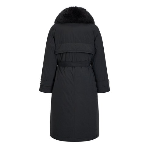 보브 여성용 폭스 퍼 카라 구스다운 트렌치 코트