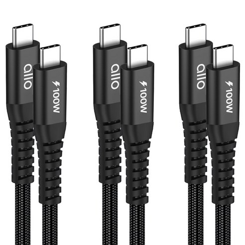 알로코리아 고강도 패브릭 E Marker 칩 100W C to C PD PPS 초고속 충전 케이블, 2m, 블랙, 3개