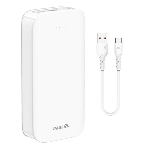 밸류엠 라이트 핏 보조배터리 20000mAh + C타입 케이블 세트, VM-B2PA203P10W, 화이트