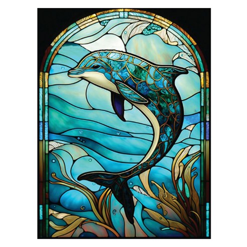 알로데 수중 세계 벽 장식 라운드 보석십자수 DIY키트 20 x 30 cm, NO 16, 1개
