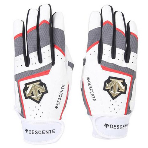 데상트 베이스볼 가죽 배팅장갑 양손착용 SO123WGL22, 화이트 + 레드, 1개