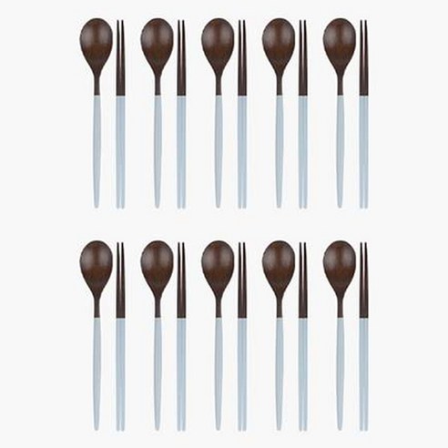 니코트 우드 10인 컬러 수저 세트, 라이트그레이, 숟가락 10p + 젓가락 10벌, 1세트