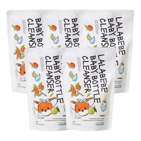 케이맘 랄라베베 유아용 젖병식기세정제 액상형 리필 쿨라임향, 400ml, 5개