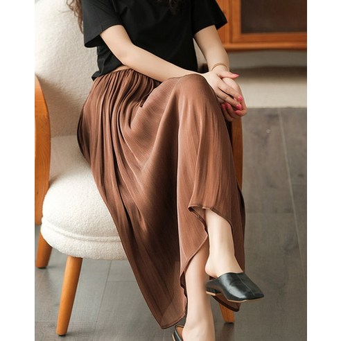 봄과 가을의 편안하고 세련된 페이퍼먼츠 허리밴딩 심플 데일리 스커트