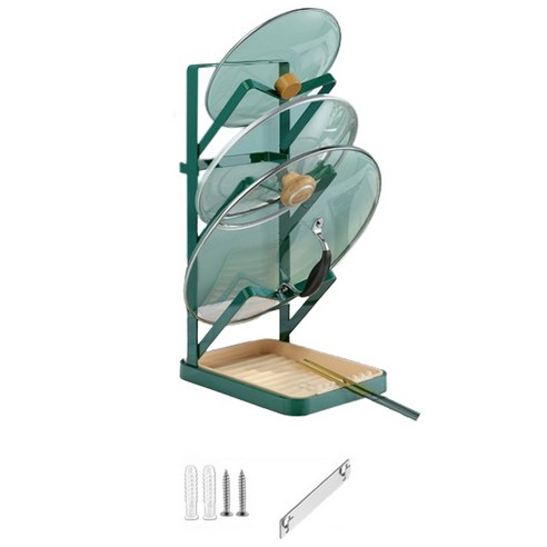 블럭마트 주방 조리대 다기능 냄비뚜껑 앤 도마 받침대 3단 벽걸이, 그린, 1개