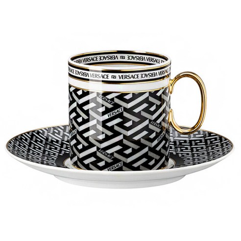 베르사체 라 그레카 시그니처 커피 컵 + 소서 세트, 블랙, 1세트