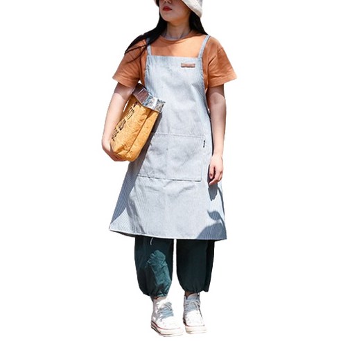 아이엠판다 린넨 코튼 원피스 앞치마, 1개, 스트라이프
