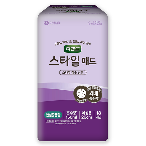 디펜드 여성용 요실금 스타일 참숯 패드, 중형, 18개입, 1개