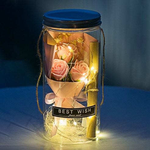 아르띠콜로 소원을 말해봐 LED 램프 장미 비누꽃 + 크라프트 편지지 2p 세트, 핑크, 1세트