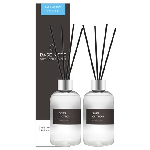 베이스노트 홈 디퓨저, 소프트코튼, 200ml, 2개