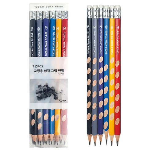 투코비 코마 교정용 삼각 그립 교정 연필 B 12종 세트 TC-P02, 혼합색상