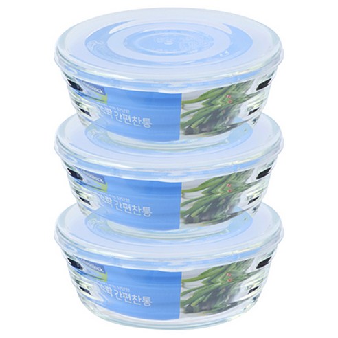 글라스락 내열 강화유리 원형 간편 찬통, 1세트, 300ml x 3개