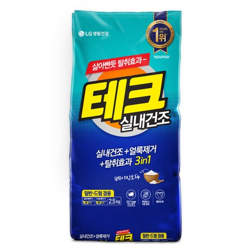 테크 3in1 실내건조 일반드럼 겸용 분말세제 리필, 2.5kg, 1개