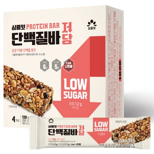 심플잇 단백질바 4팩 총 120g, 1개 라라스윗저당초코바 심플잇 단백질바 4팩 총 120g, 1개 라라스윗저당초코바