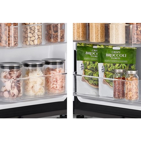 대용량, 에너지 효율성, 세련된 디자인을 원하는 가족이나 빈번하게 식료품을 구매하는 사람들에게 이상적인 LG 전자 오브제 컬렉션 4도어 메탈 냉장고