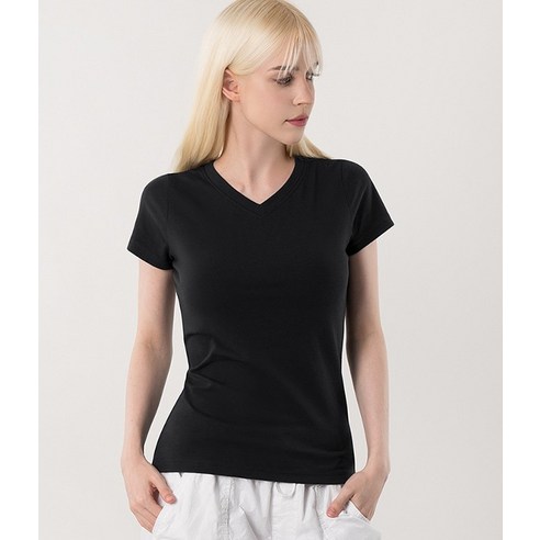 편안하고 세련된 아르메데스의 여성용 면스판 브이넥 반팔 티셔츠