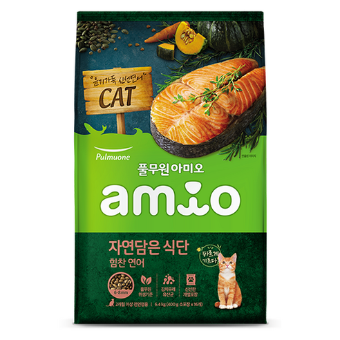 풀무원아미오 전연령용 자연담은 고양이 건식 사료, 연어, 6.4kg, 1개