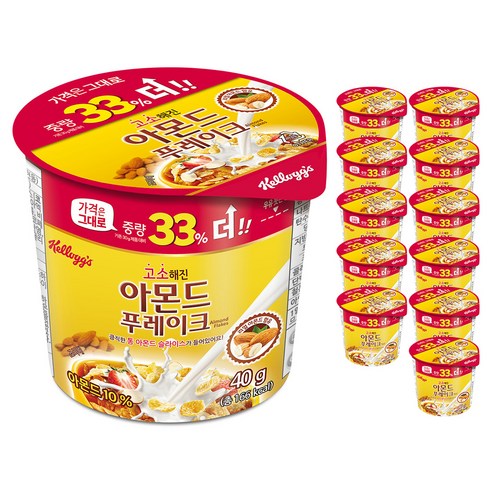 켈로그 아몬드 푸레이크 컵 시리얼, 40g, 5개