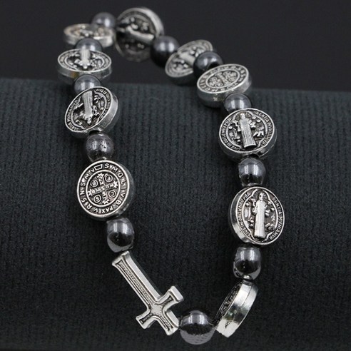 영적 깊이와 세련된 미학을 조화시킨 광명하다 흑요석 십자가 기독교 묵주팔찌