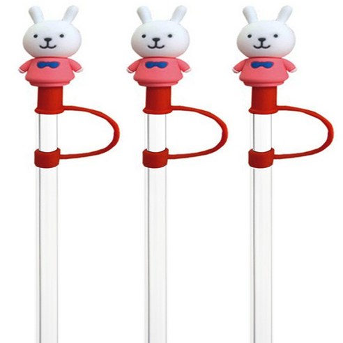 금깨비 귀염뽀짝 텀블러 실리콘 빨대 마개 9mm, 47 레드캡 토끼, 3개