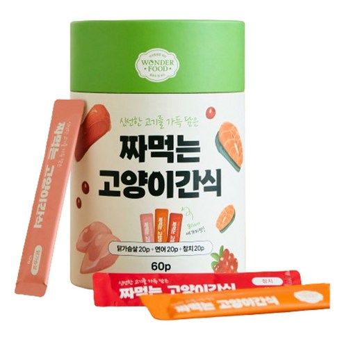 원더푸드 고양이 짜먹는 고양이 간식 닭가슴살 12g x 30p + 참치 12g x 30p 세트, 혼합맛(닭가슴살/참치), 1세트