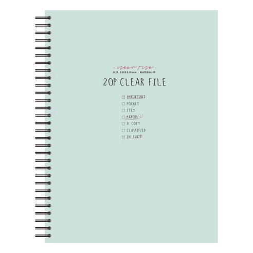 톡톡팬시 스프링 클리어 파일 20p, 민트, 1개
