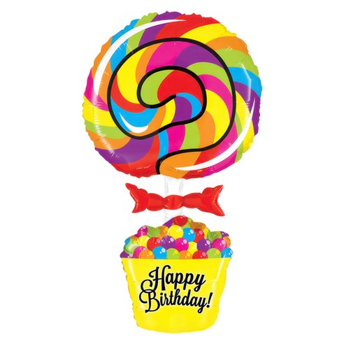 그라보벌룬 은박풍선 생일롤리팝, 혼합색상, 1개
