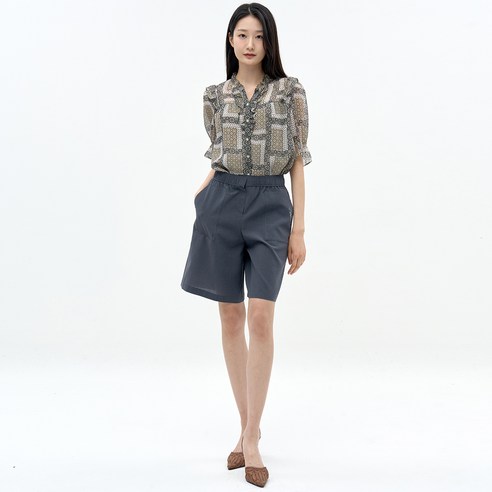 지센 여성용 린넨라이크 밴딩 반바지 LCPTN624