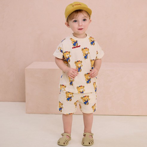 밀크마일 아동용 피크닉 베어 올오버 상하복 세트