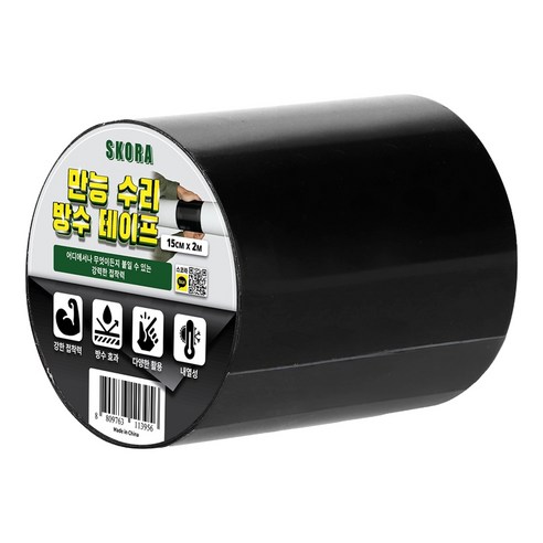 스코라 만능 강력 수리 방수 테이프 검은색 15cm x 2m, 1개